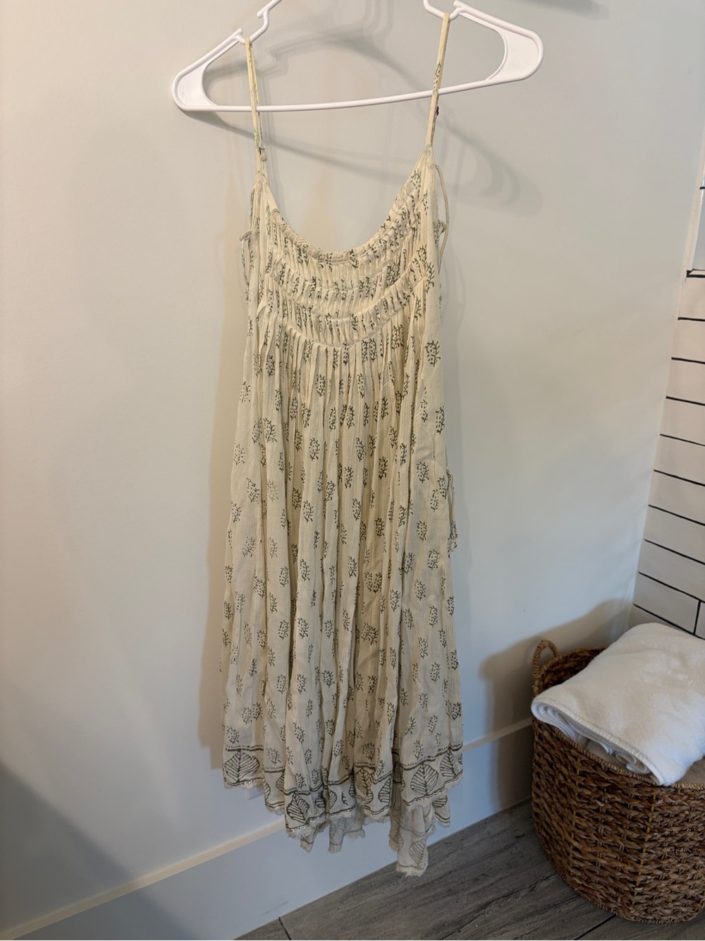 Free People Cream Floral Smocked Maxi Dress with Spaghetti Straps